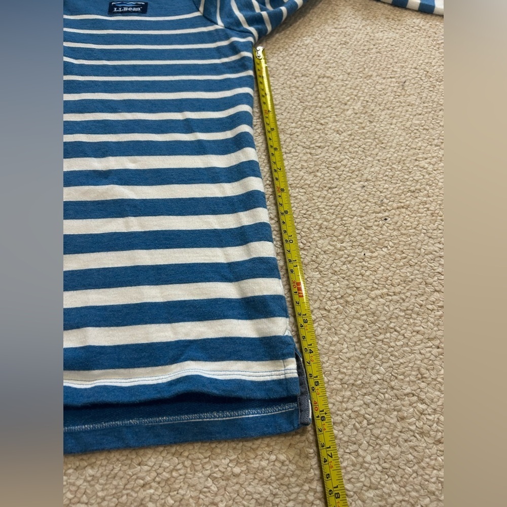 L.L. Bean Blue White Striped Cotton Henley Long Sleeve Size Medium 1/4 Button - Picture 10 of 10